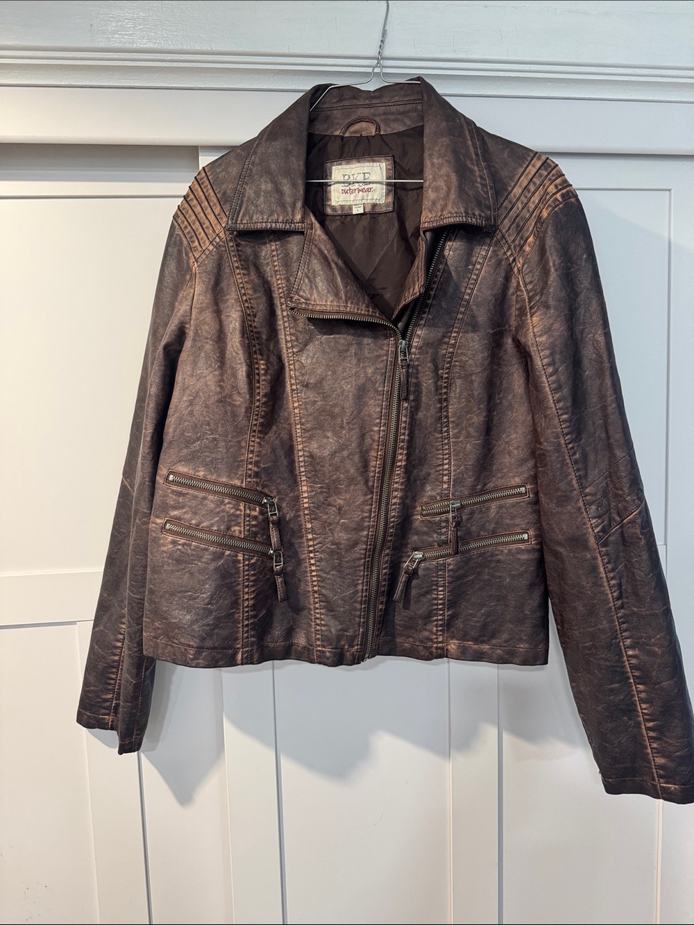 Vintage BKE women’s  Distressed Brown Moto Jacket - Classic Biker Style
